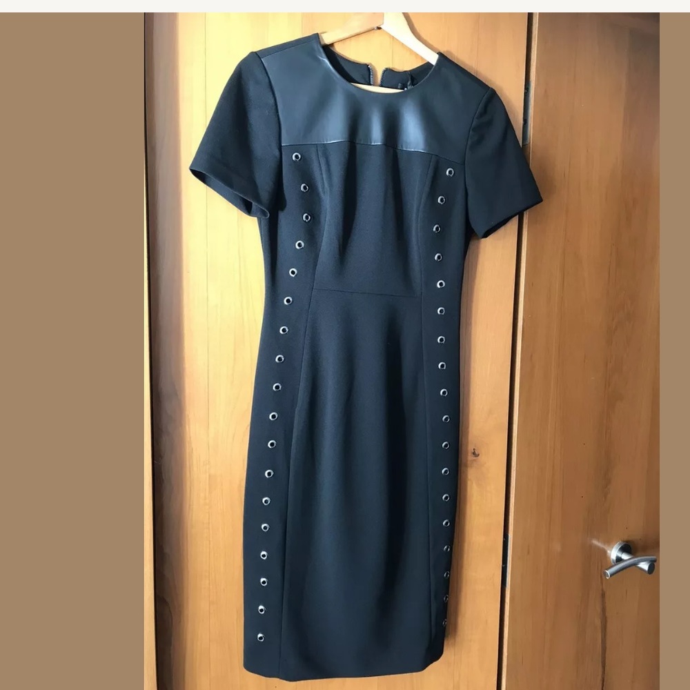 DKNY Black Dress Size 2 , Faux-Leather panelling